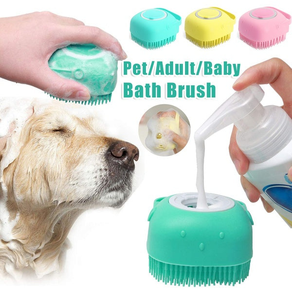 Silicone Pet Bath Brush – Shampoo Dispenser Grooming Tool for Dogs & Cats
